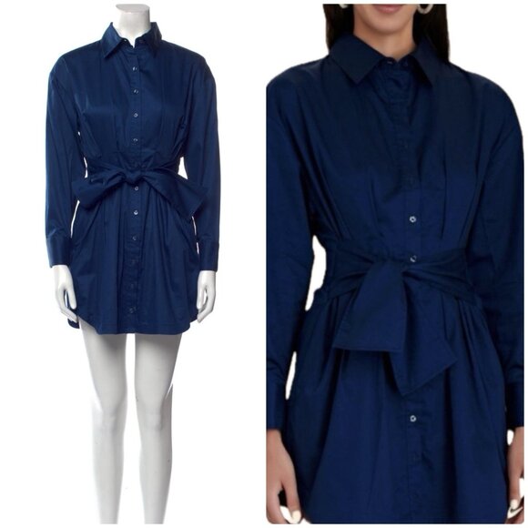 Intermix Size XXS 00 Mini Shirt Dress Navy Blue Button Down Tie Front - Picture 1 of 11